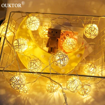 

6M Rattan Balls LED Fairy Light String Christmas Tree Decorative Warm White for Home Party Holiday Wedding Garden Garland Lights