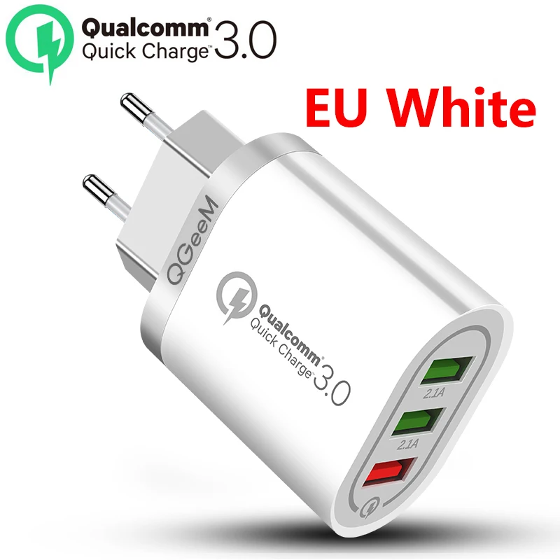 QGEEM 3 USB зарядное устройство для iPhone Quick Charge 3,0 быстрое зарядное устройство для Xiaomi QC 3,0 портативное зарядное устройство для телефона зарядный адаптер - Тип штекера: EU WHITE