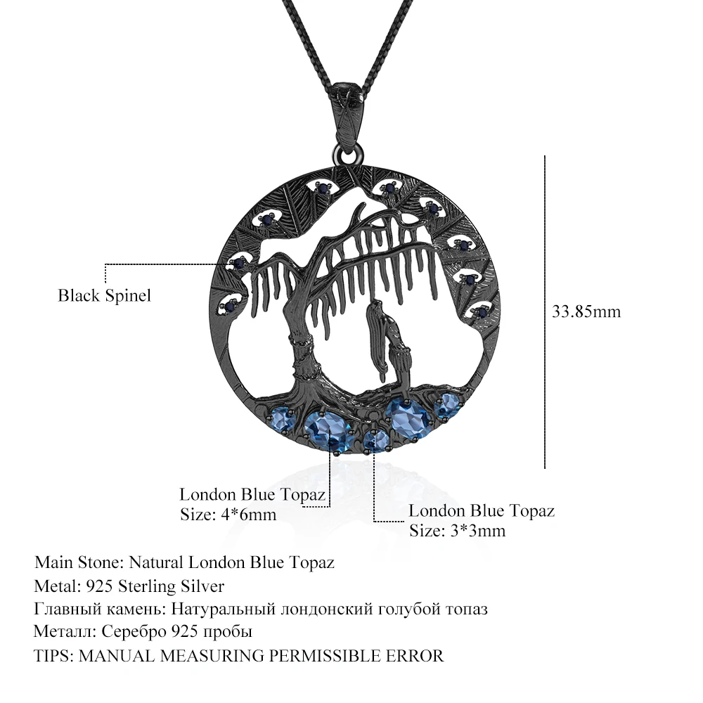 GEM'S BALLET Horror Story 925 пробы серебро натуральный Лондон Голубой топаз ручной работы кулон ожерелье для женщин Хэллоуин ювелирные изделия
