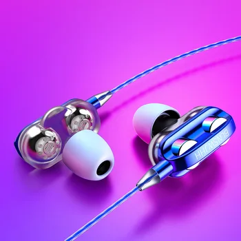 

3.5mm Stereo Dual Drive Deep Bass 6D Stereo Wired Earphone In-Ear Sport Headset With Mic Cool Earbuds Earphones For IPhone