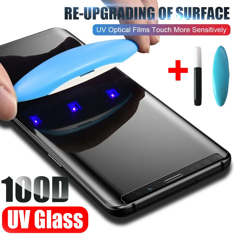 Закаленное стекло с полным покрытием от УФ-излучения для Samsung Galaxy S20 Plus S10 S9 S8 Note 10 8