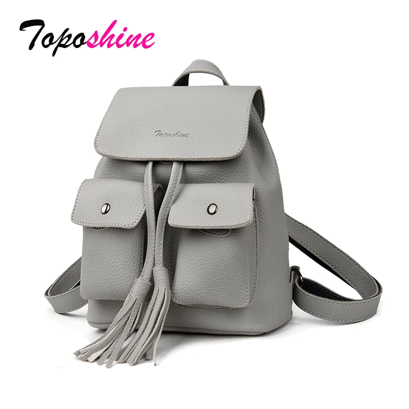 #*Cheap Toposhine 2019 Fashion Tassel Girl Backpacks Small PU Leather Cute Women Backpack Fashion Lady Shoulder Bag Rivet Schoolbag 1731