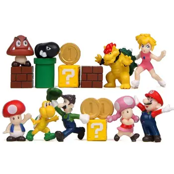 

16 Pcs/lot New Arrival Super Mario Bullet Mushroom Turtle Wall Well DIY Figure Doll PVC Collection Action Figure Toys gift