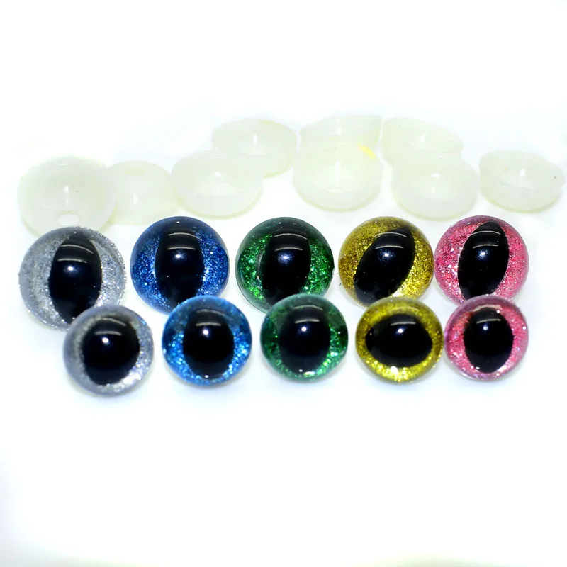 10sets 12-24mm Shinning Plastic Safety Stuffed Toy Eye+ glitter Nonwovens for Cat,Dragon,Frog Animal Puppet Amigurumi Dolls eye