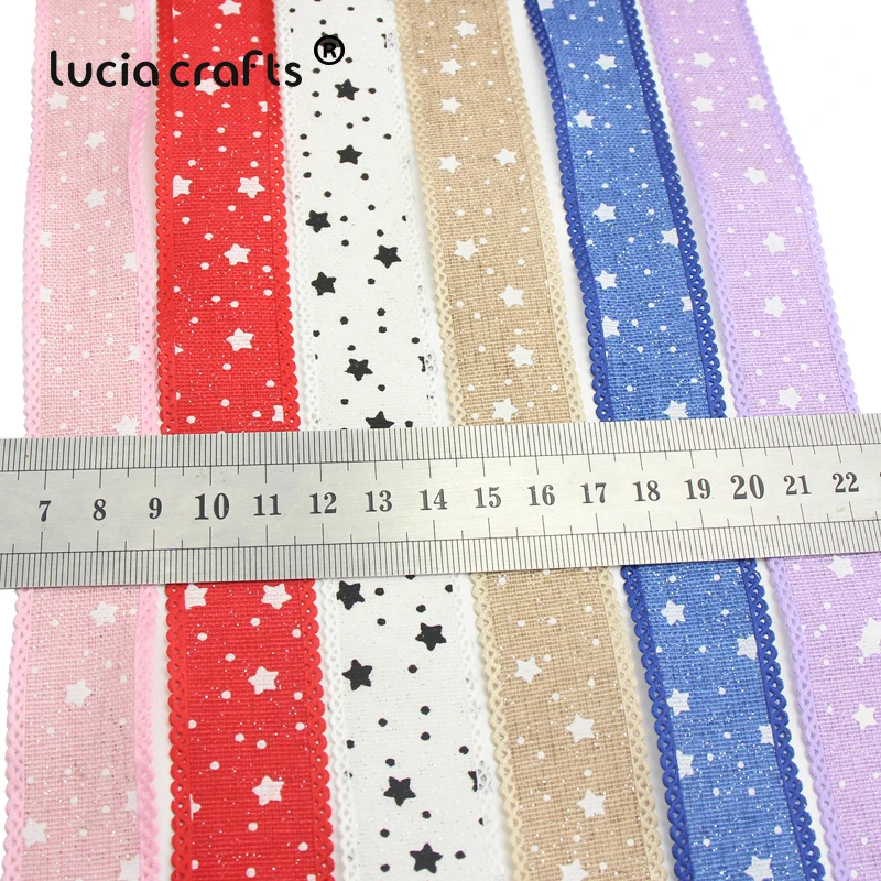 Lucia crafts 5y/6y 25 мм джутовые мешковины с принтом в виде звезд ленты для свадебных мероприятий вечерние упаковочные принадлежности DIY аксессуары P0508