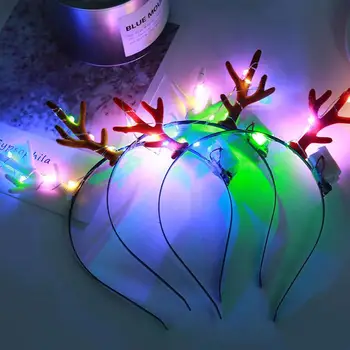 

3PCS Xmas Antler Headband Deer Horn Headband Flashing Hair Accessory Antler Hairbands Hair Hoop Toys for KTV Party Kids Bar