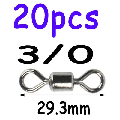 5Pcs/20pcs Large Size 8 Shape Black Rolling swivel Fishing Swivel Snap Hook Connector Double Solid Ring Fishing Accessory - Color: 20pcs 3-0
