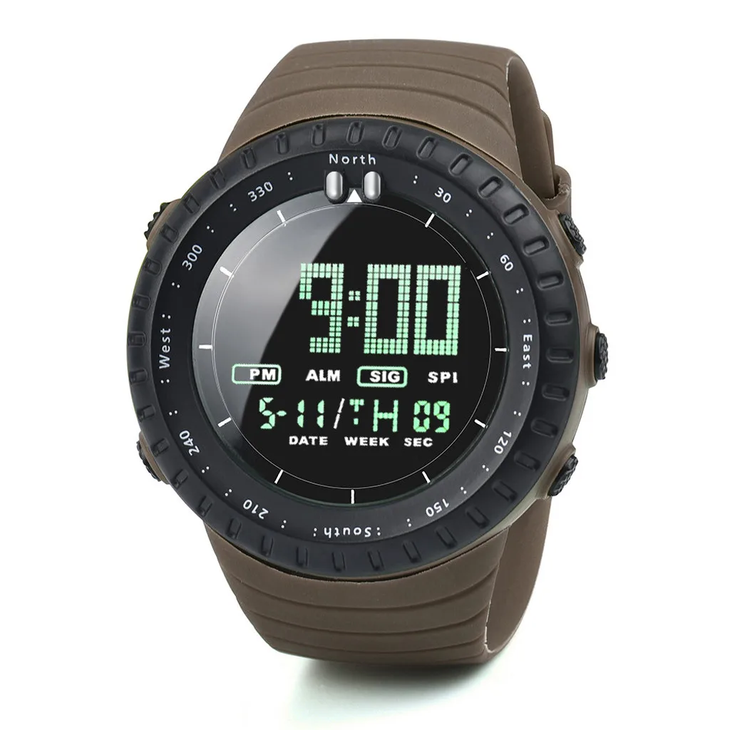 LED digital watch sport Military electric Watch 50M Awaterproof larm date watches Dive Swim Dress Sports Watches - Цвет: Coffee