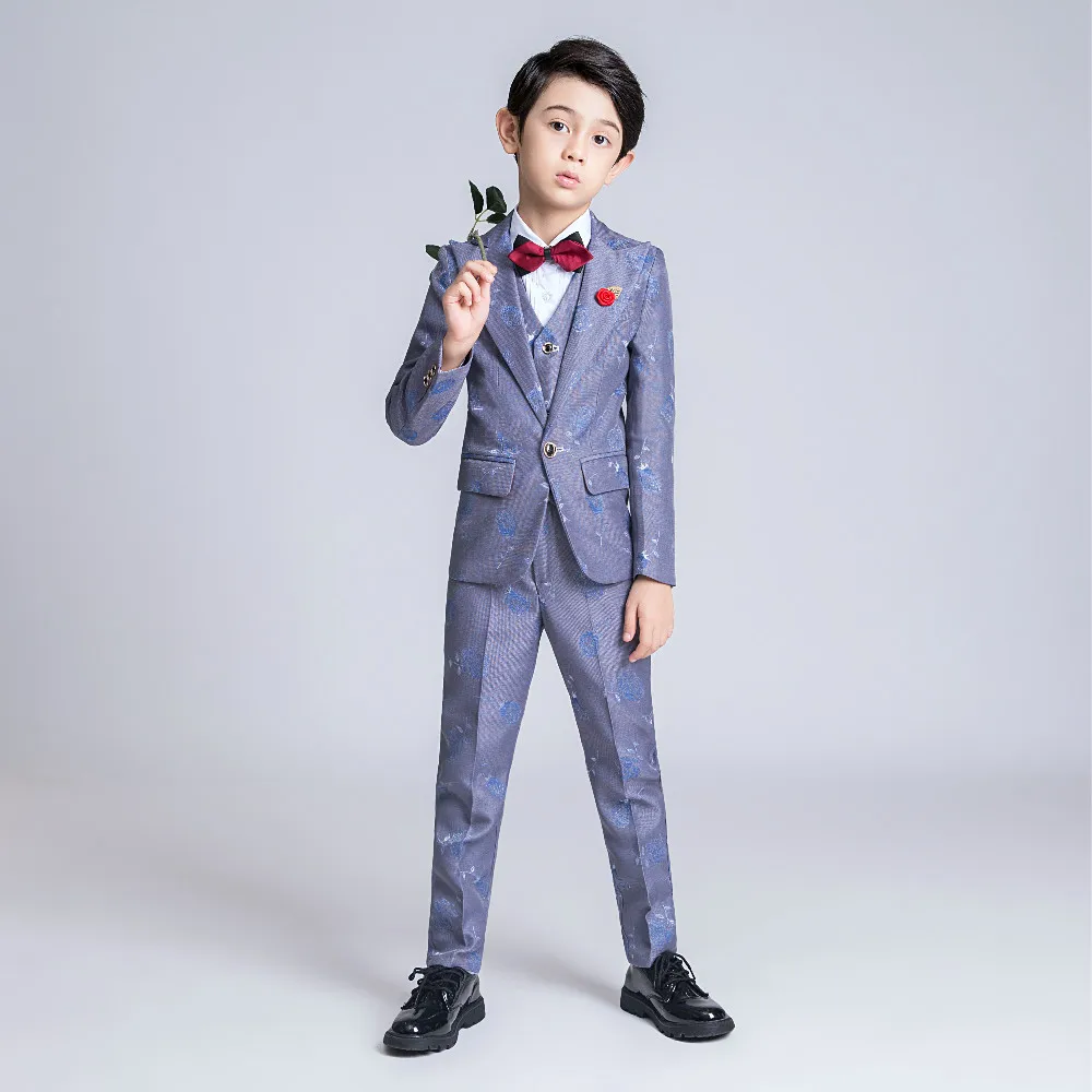 YuanLu/детская одежда для мальчиков, торжественное платье для свадьбы, костюмы для мальчиков комплект из 3 предметов, Блейзер, жилет, штаны цветочный принт в британском стиле