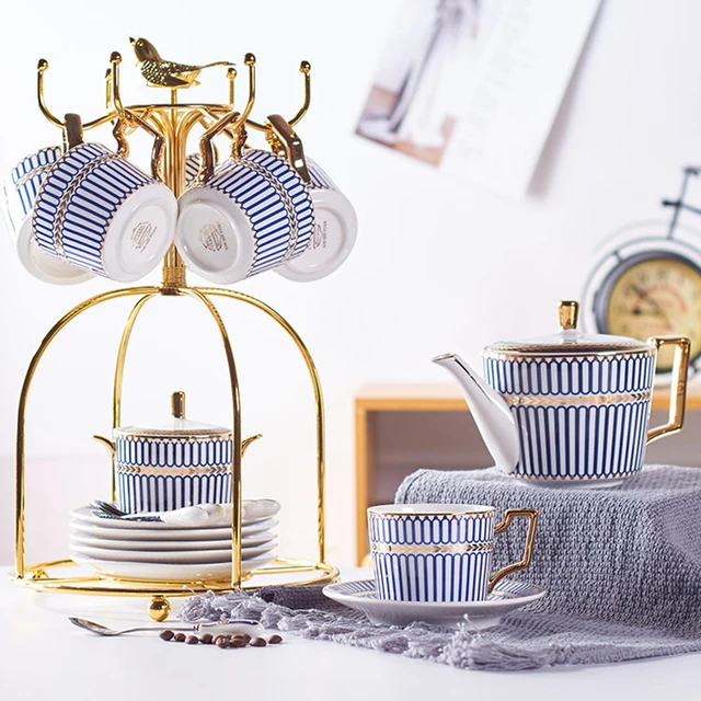 Vintage Blue and White Ceramic Coffee Pot Tea Cups and Saucer Sets Luxury  English Afternoon Tea Set Porcelain Teapot Home Decor - AliExpress