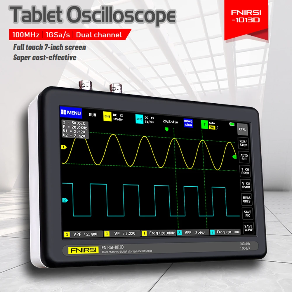 FNIRSI-1013D Digital tablet oscilloscope dual channel 100M bandwidth 1GS sampling rate mini tablet digital oscilloscope