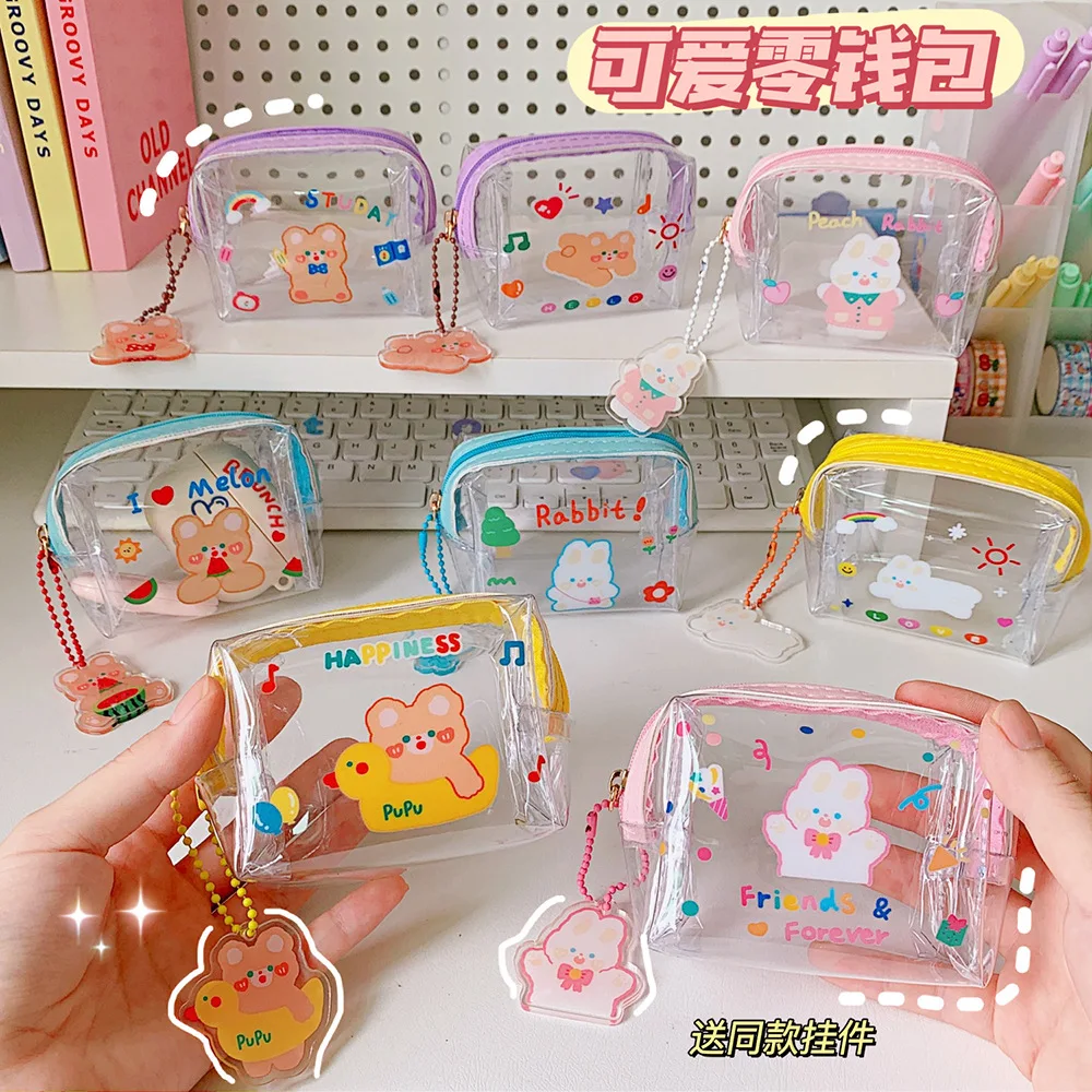  KESYOO transparent coin purse card holder with key ring key  purse bags key chain cards container coin change purse keychain handbag  money storage pouch short card pocket pvc student : Clothing