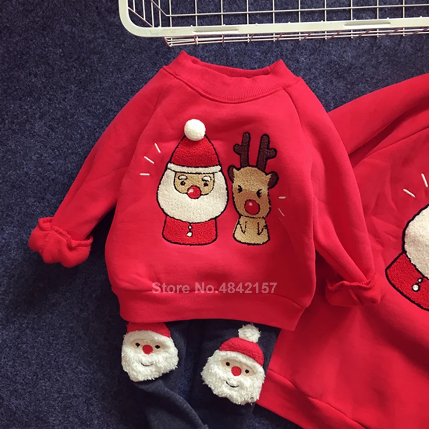Рождественский свитер с вышивкой в виде Санта Клауса и оленя для всей семьи; пижамы; одинаковые Рождественские толстовки для мамы и детей; Свитшот; верхняя одежда