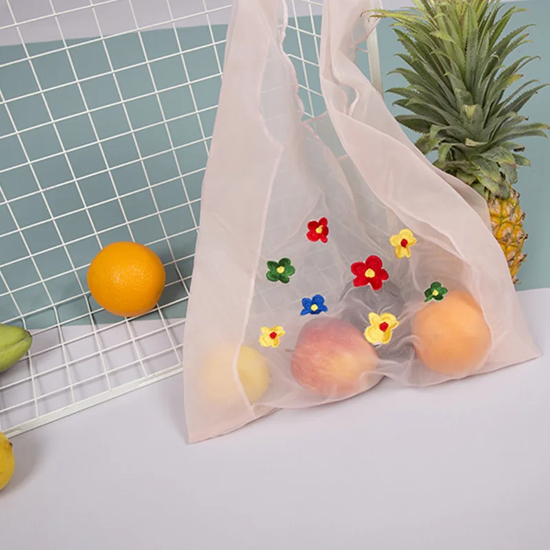 Женская Студенческая вышитая сетчатая сумочка, портативная хозяйственная сумка для улицы O66