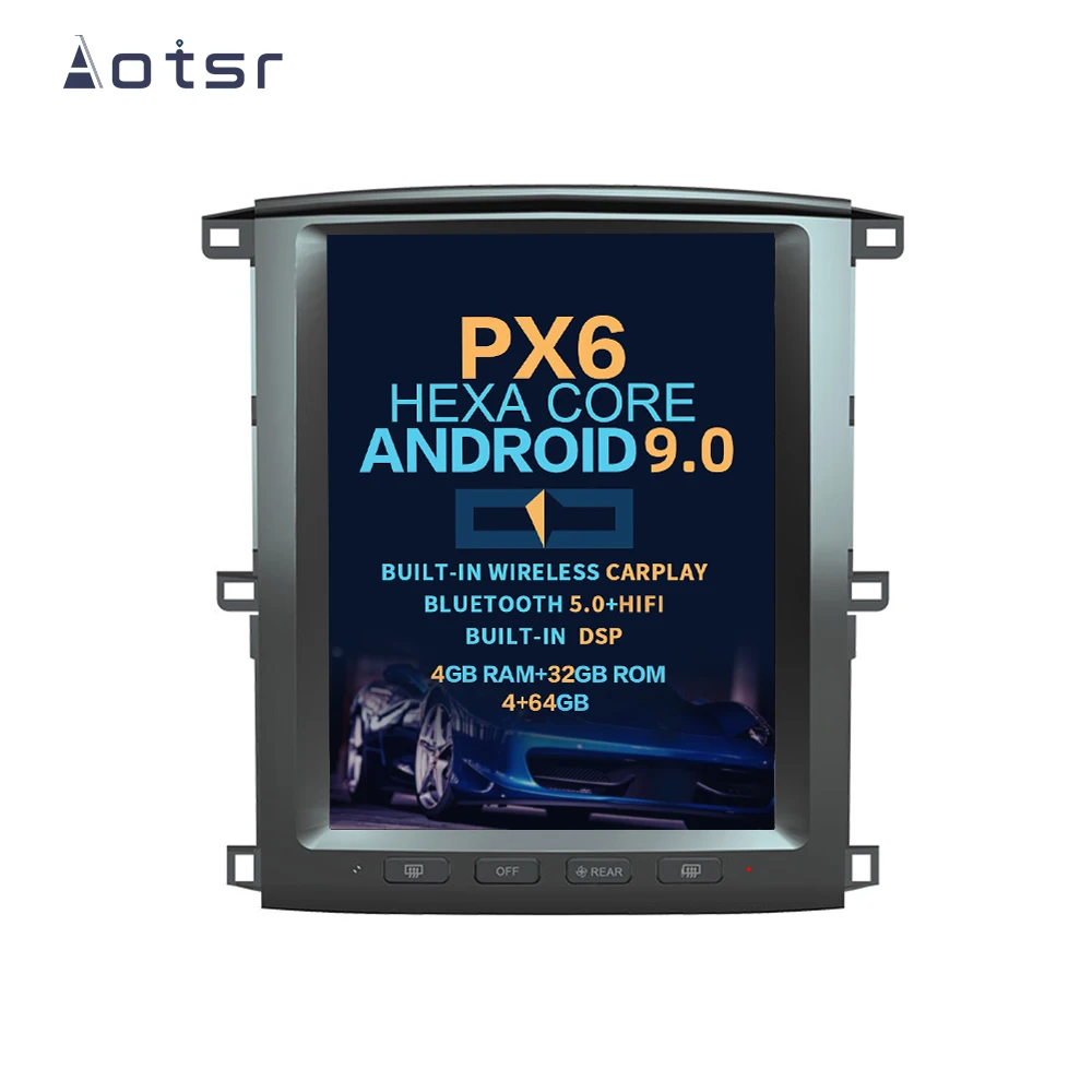 

Автомобильный мультимедийный DVD-плеер Aotsr Tesla с вертикальным экраном 12,1 дюйма, Android 9,0, carplay, GPS-навигация для Toyota Lander Cruiser LC100