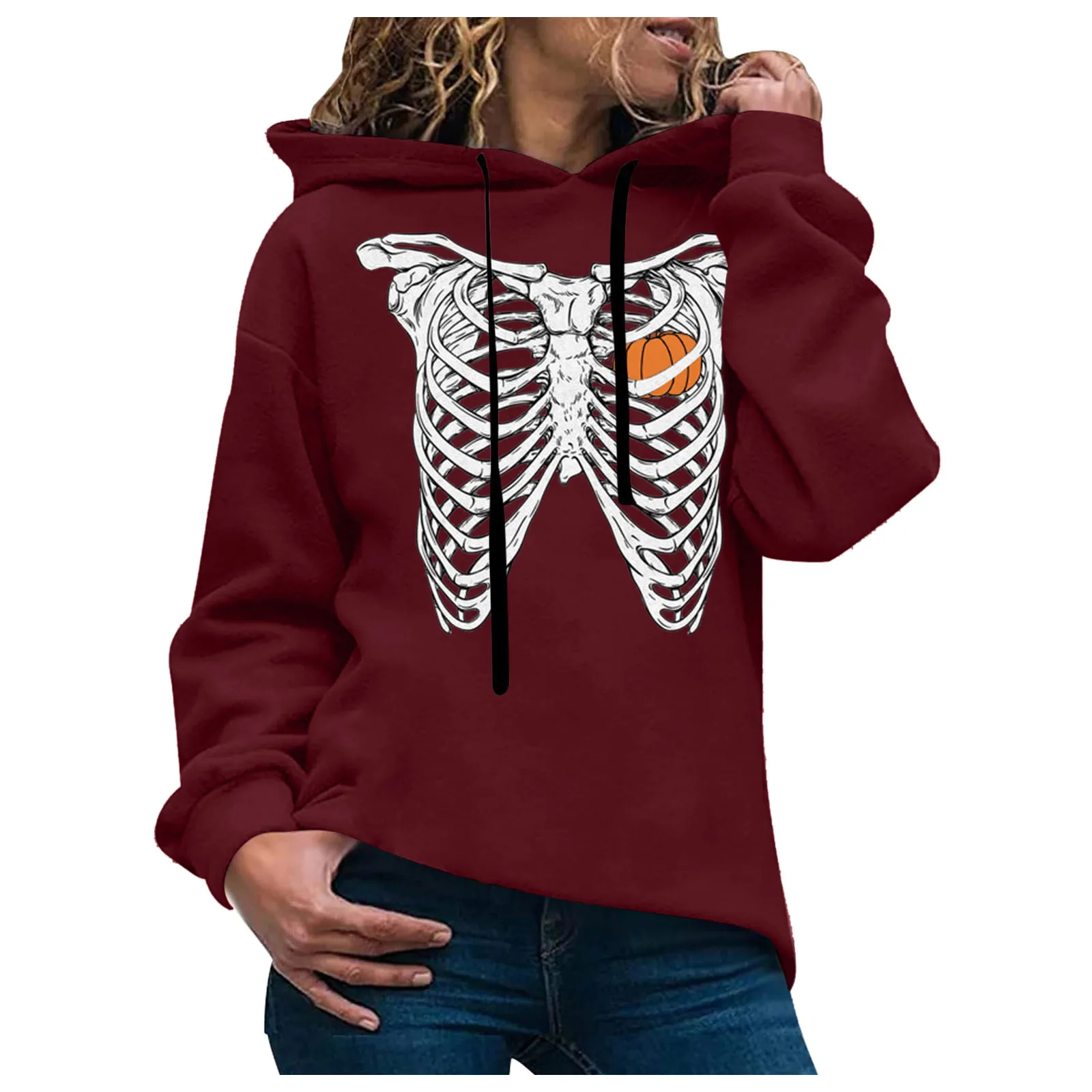 Harajuku Skeleton Printed Hoodies Women Oversized Hip Hop Hooded Top Autumn Casual Female Pullovers Sweatshirt Tracksuit 2