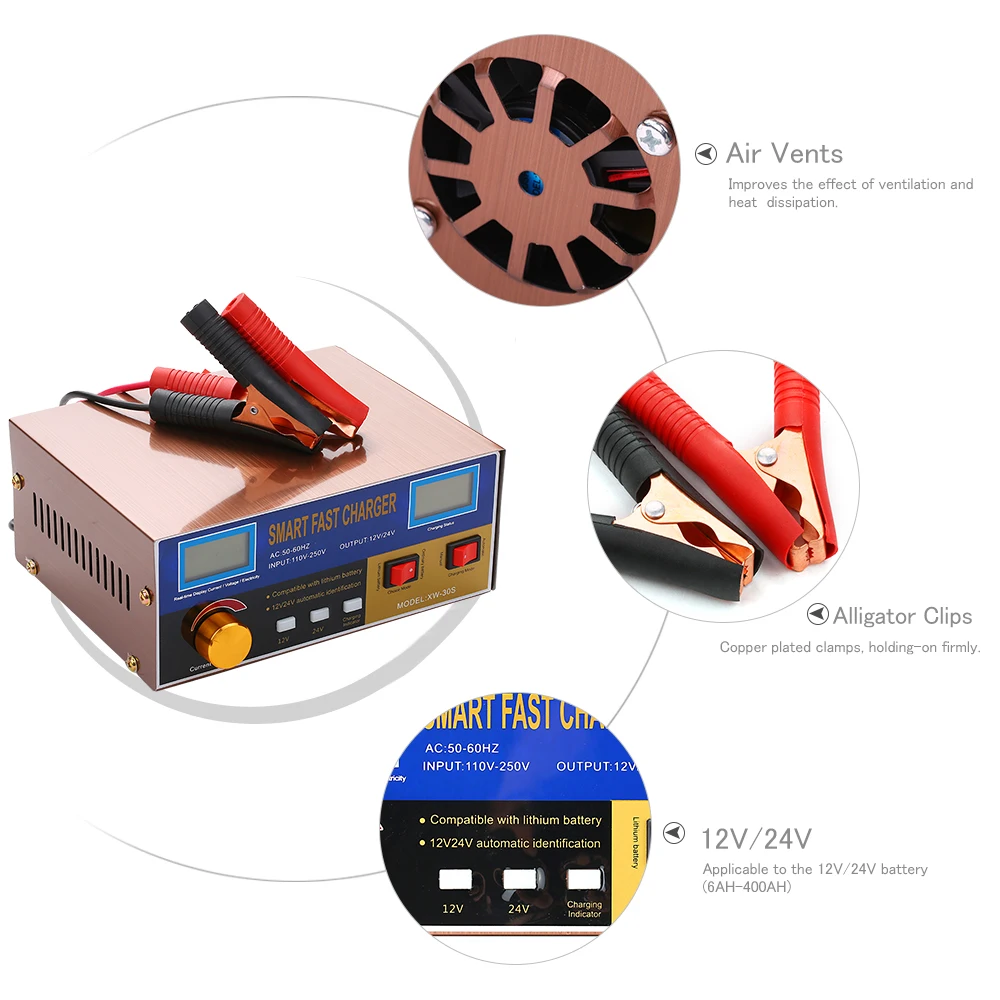

Hot 12V / 24V 15A/18A 6-400AH Multifunctional Smart Pulse Repair Battery Charger And Maintainer For Lithium/Lead-Acid Battery XW