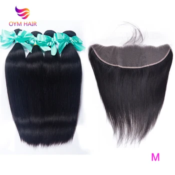 

OYM HAIR Malaysian Straight Hair Bundles With Closure Non-Remy Human Hair 3 Bundles With Closure Frontal Hair Extension