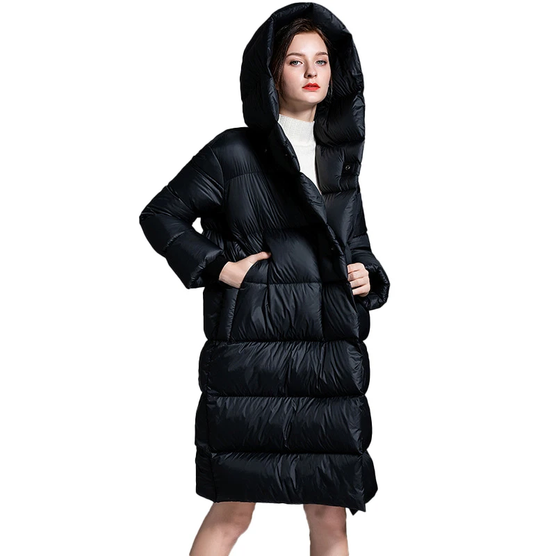 Las mujeres de invierno gruesa abrigos de calidad superior pato blanco abajo abrigo de mujer negro S8743|Abrigos de plumón| -