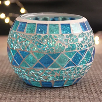 

Color Mosaic Glass Candleholder Romantic Decor Gift DIY Incense Candle Cup Fleshy Flower-Pots with the Pen wedding candelabra