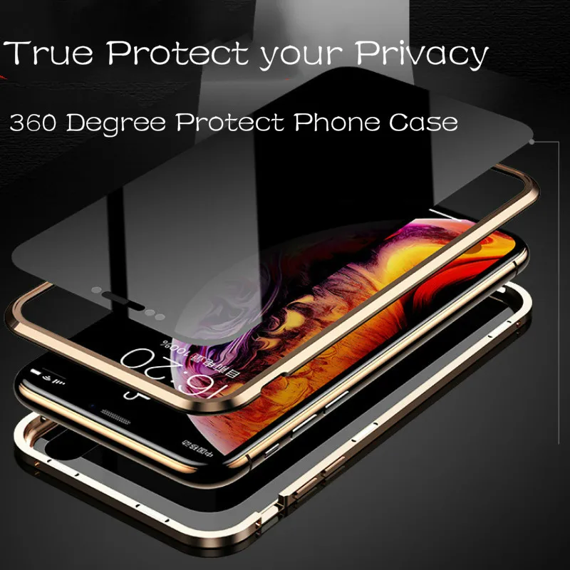 New Design Phone Case Anti-Peep Magnetic Double Sided Privacy Screen Protector Clear Back Metal Bumper for iPhone XR xsmax |