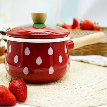 

1.5L Pan Soup&Stock Pots Japan Enamel Strawberry Milk Pot Thickened Edge Handle Milk Pot Baby Rice Pot Without Net Leak