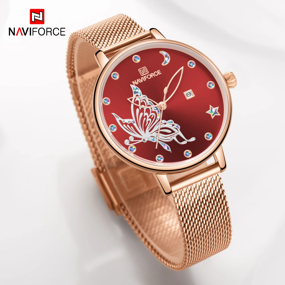 NAVIFORCE Original Design Beautiful Butterfly Clock Date Quartz Watches Women s Fashion Bracelet Wristwatches Lady Watch 3