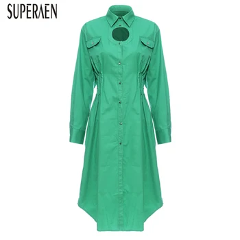 

SuperAen Spring and Autumn New 2020 Dress Women Cotton Long Sleeve Ladies Dress Solid Color Fashion Casual Women Clothing