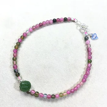 

Natural small grain tourmaline Jasper Lotus beads bracelet with sterling silver buckle