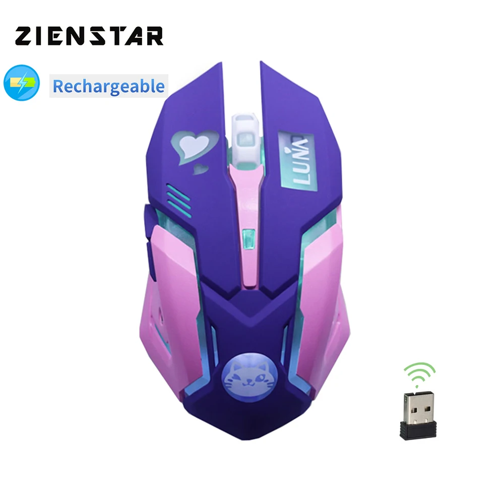 

Zienstar Rechargeable Silent Wireless Mouse Mice with 7Color Backlit ,3200DPI, Pink Purple Colors for Macbook,Computer PC,Laptop