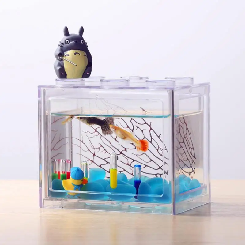 Мини-аквариум 6 цветов, строительный блок для аквариума, домашний офисный чайный столик, украшение 12x8x10,5 см