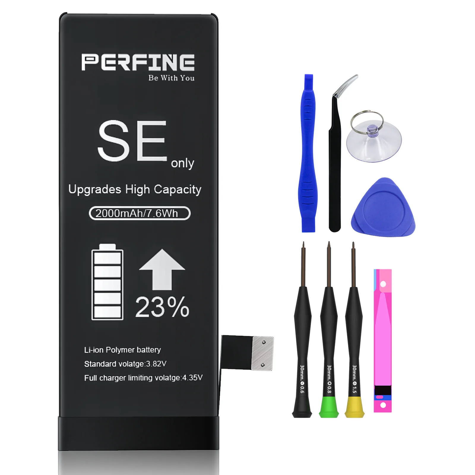 

Perfine Battery for iphone SE 2016 2000mAh Replacement A1724 A1723 with Repair Tool kit Transparent TPU Case,USB Lightning Cable