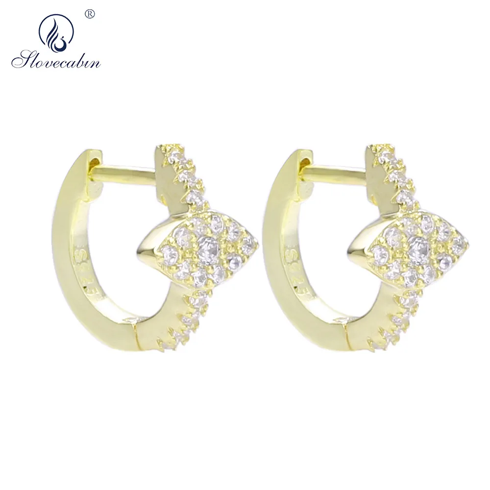 

Slovecabin 925 Sterling Silver Gold Eye Huggie Hoop Loop Women Clips On Earring Crystal CZ Zircon Jewelry For 2019 Women Jewellr