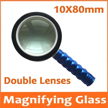 

10X 80mm Blue Handle Illuminated Educational Gift Reading Magnifier Handheld Magnifying Glass with 12pcs LED Lamps for Old Man