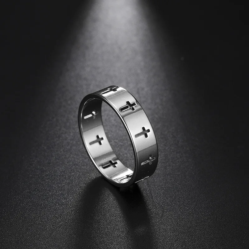 Rinhoo Stainless Steel Couple Rings Women Men Hollow Cross Personality Punk Finger Ring Engagement Wedding Party Jewelry Gift couples rings stainless steel ring finger ring wedding rings wedding ring