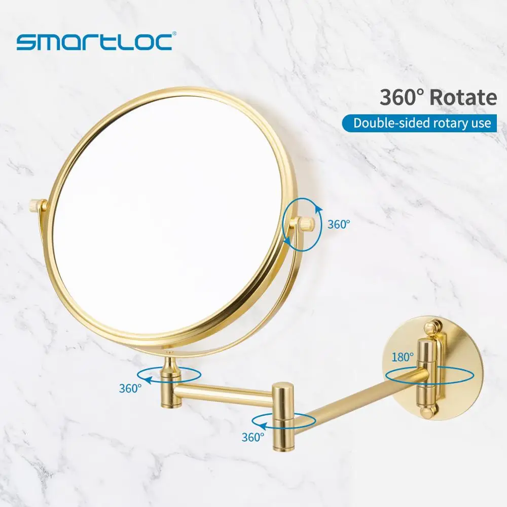 Удлиняемое зеркало smartloc 8 дюймов 1X3X, увеличительное зеркало для ванной комнаты, умное зеркало для макияжа, настенное зеркало, зеркало для ванной комнаты, Золотое зеркало