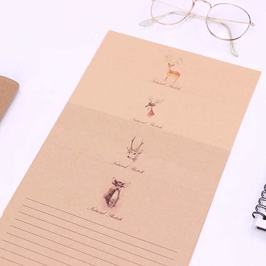 

Small Deer Kraft Paper Letter Paper 4 Style Cute Vintage Letter Paper Stationary Paper for Card Scrapbooking Gift 10 Sheets