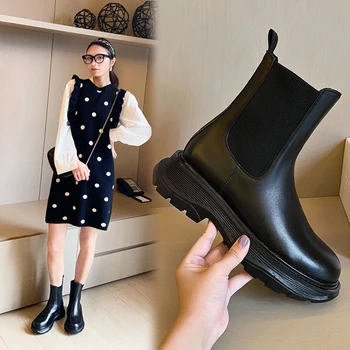 

INS HOT Women ankle boots natural leather 22-24.5CM Foam rubber sole chelsea boots Cowhide Chelsea boots platform boots