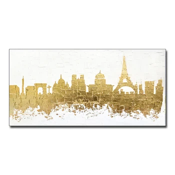 

2020 Real Wall Art Coloring By Wall Painting Bedroom Canvas Iron Tower Gold Frame Handmade Frameless 100% Hand Painted