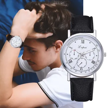 

Men watch relogio masculino lMontre Homme Retro Design Leather Band Analog Alloy Quartz Wrist Watch relojes para hombre @5