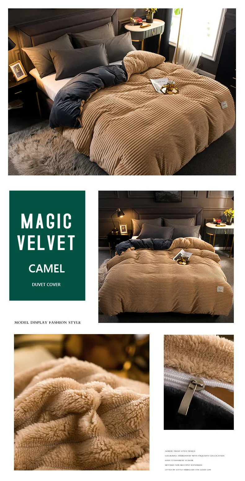 Magic Velvet Duvet Cover Winter Thick Fleece Blanket Coral Couple Bed Quilt Covers Flannel Yellow Bedspread Solid Bedclothes