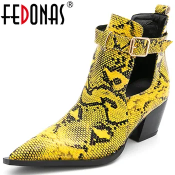 

FEDONAS Women Pumps Snake Pattern Side Buckle Pu Metal Decoration Classic Design Sexy Casual Shoes Spring Summer Shoes Woman