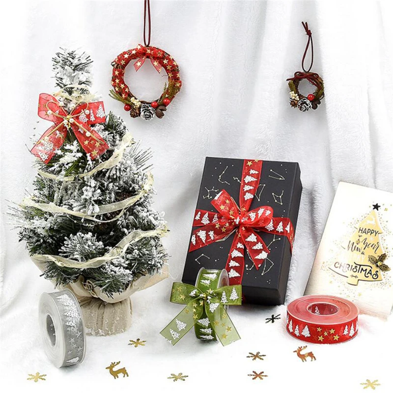Christmas Tree Pattern Grosgrain Ribbon DIY Hair Bow Handmade Craft For Wedding Decoration | Дом и сад