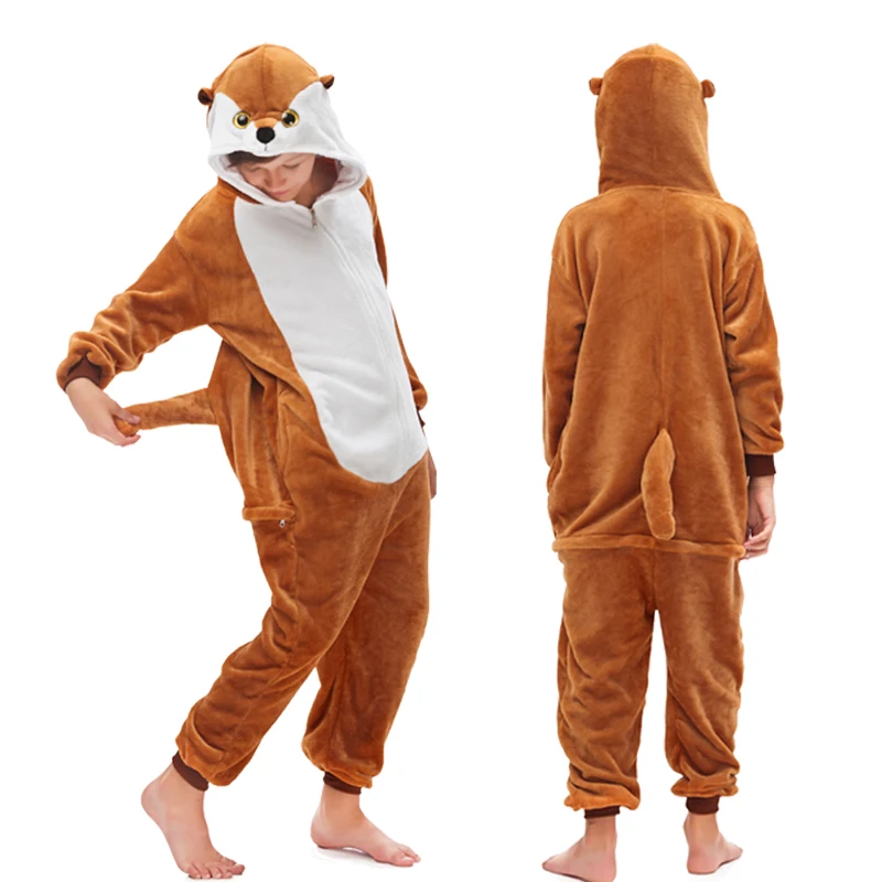 Kigurumi/Пижама с единорогом; комбинезон с животными для детей; одежда для сна для мальчиков и девочек; Детские вечерние комбинезоны с изображением кролика и панды; теплые зимние комбинезоны - Цвет: Brown