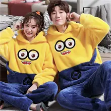 Sleepwear Women Suit Pajama Sets Winter Couple Pajamas Cartoon Little Yellow Hooded Thickened Teenage Students Women Pajamas Set