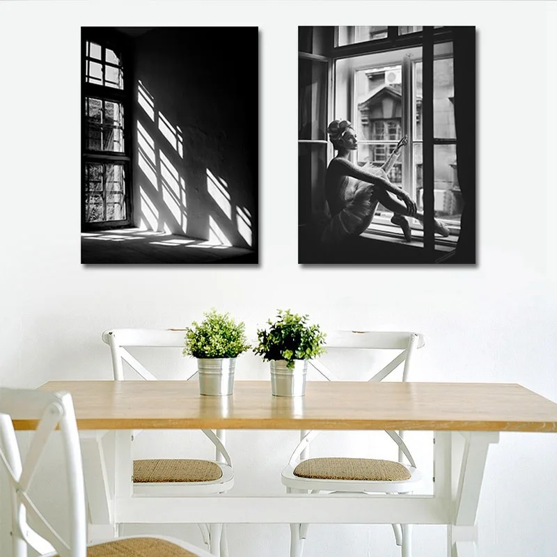 

Minimalist Doctrine Cool Black And White Window GIRL'S Home Decoration Canvas wu kuang hua xin Bedroom Living Room Decoration Pa