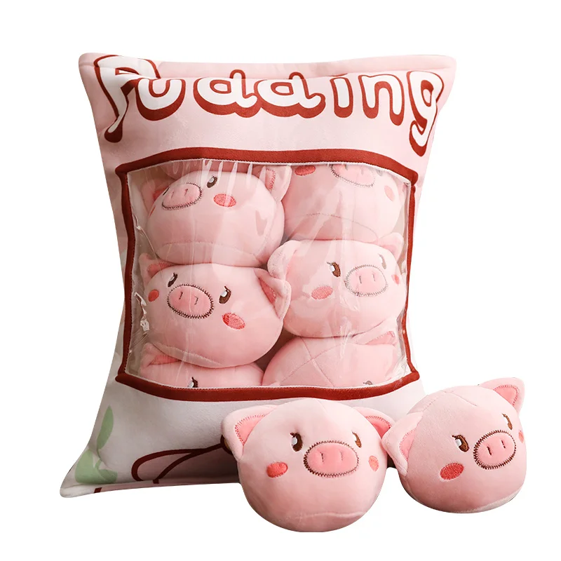 A Plushie Bag Pudding Toys Mini Animals Doll Sakura Bunny Hamster Penguin Bear Chick Strawberry Dog Cat Pig Plushie Pillow Gift - Цвет: Pig