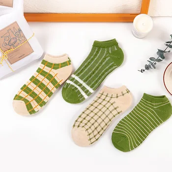 

SP&CITY Green Plaid Women Socks Cotton Summer Thin Short Socks For Female College Student Art Ankle Sock Funny Hipster Weekly