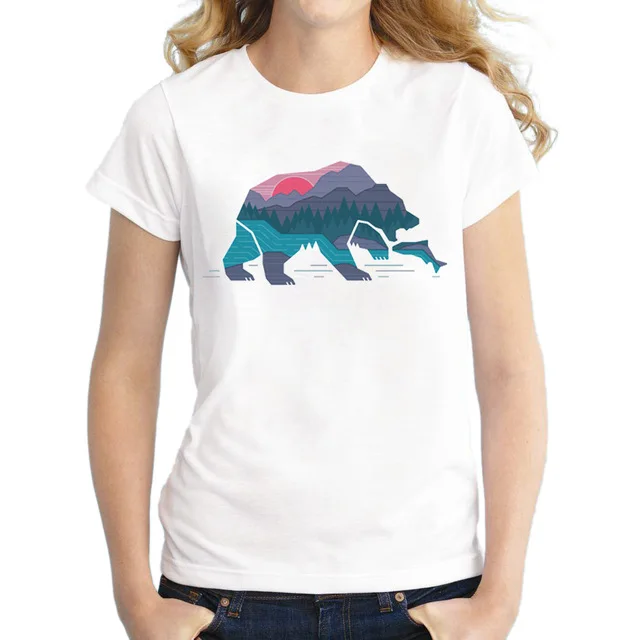 2017 Newest Women Fashion Bear T Shirt Short Sleeve O-Neck T-shirt Shaped Country Printed Cool Tee ShirtsCS | Женская одежда