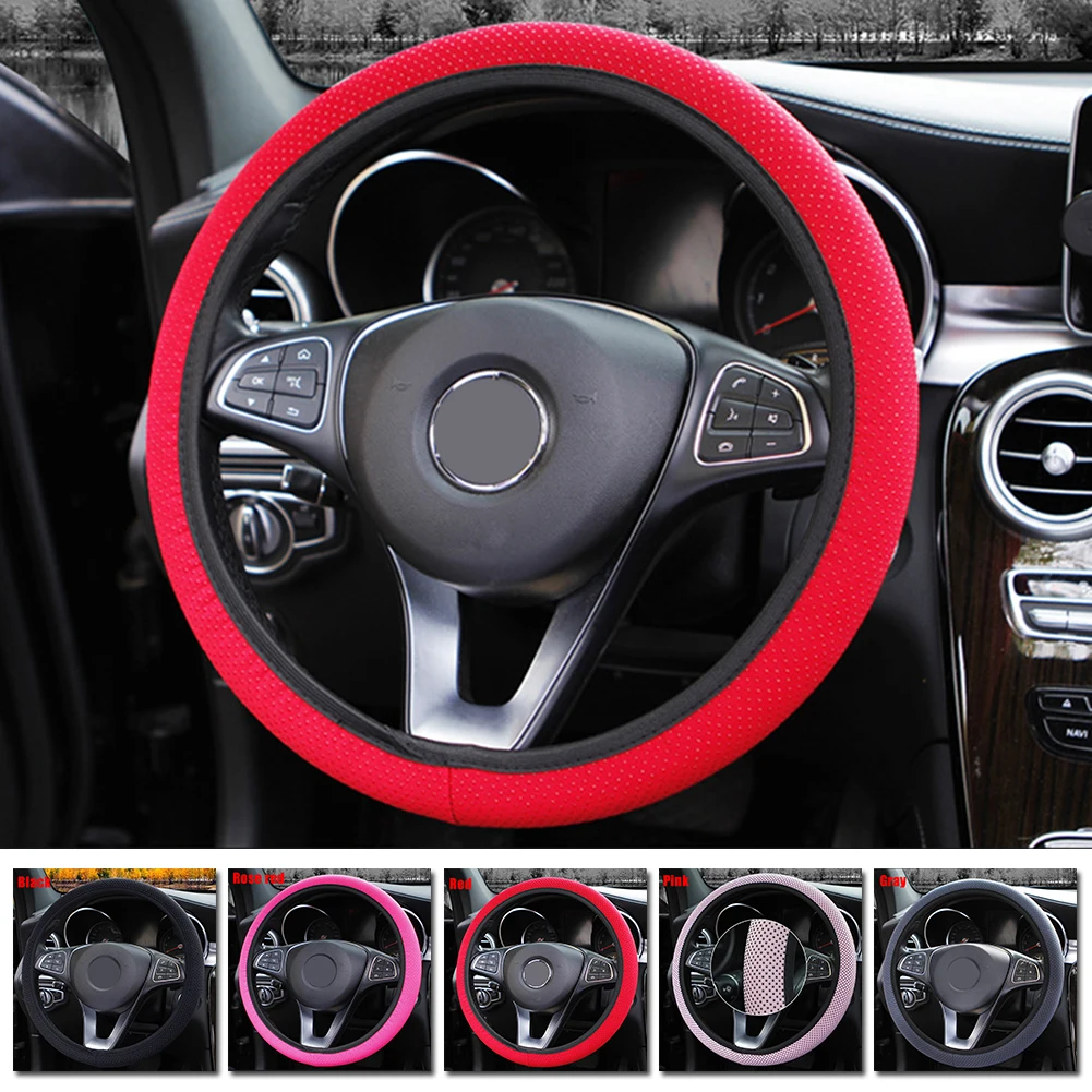 Steering wheel cover 1pcs Car steering wheel cover Universal knitted fabric Interior anti-slip protector For 37-38CM round D shape steering wheel